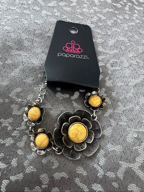Paparazzi Antique Silver-Tone Yellow Floral Bracelet